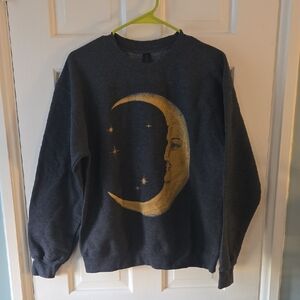 Gildan Dark Gray Sweater with Gold Moon Design Size M